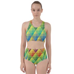 Background Colorful Geometric Triangle Racer Back Bikini Set