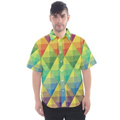 Background Colorful Geometric Triangle Men s Short Sleeve Shirt