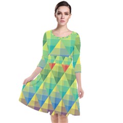 Background Colorful Geometric Triangle Quarter Sleeve Waist Band Dress by HermanTelo