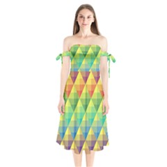 Background Colorful Geometric Triangle Shoulder Tie Bardot Midi Dress by HermanTelo