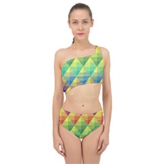 Background Colorful Geometric Triangle Spliced Up Two Piece Swimsuit by HermanTelo