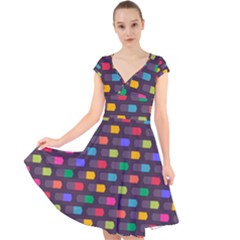Background Colorful Geometric Cap Sleeve Front Wrap Midi Dress
