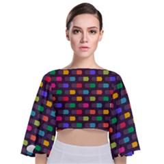 Background Colorful Geometric Tie Back Butterfly Sleeve Chiffon Top