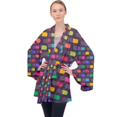 Background Colorful Geometric Velvet Kimono Robe