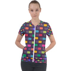 Background Colorful Geometric Short Sleeve Zip Up Jacket by HermanTelo