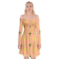 Bee Bug Nature Wallpaper Off Shoulder Skater Dress