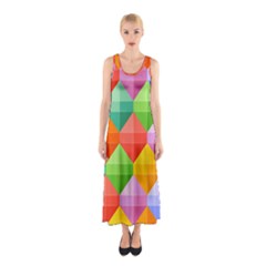 Background Colorful Geometric Triangle Rainbow Sleeveless Maxi Dress