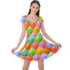 Background Colorful Geometric Triangle Rainbow Cap Sleeve Dress