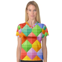 Background Colorful Geometric Triangle Rainbow V-neck Sport Mesh Tee