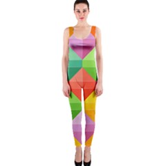 Background Colorful Geometric Triangle Rainbow One Piece Catsuit by HermanTelo