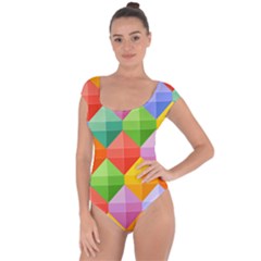 Background Colorful Geometric Triangle Rainbow Short Sleeve Leotard 