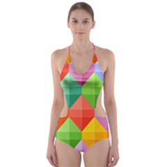 Background Colorful Geometric Triangle Rainbow Cut-out One Piece Swimsuit