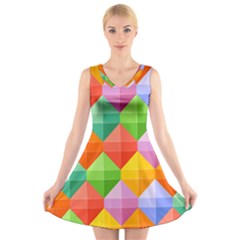 Background Colorful Geometric Triangle Rainbow V-neck Sleeveless Dress