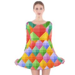 Background Colorful Geometric Triangle Rainbow Long Sleeve Velvet Skater Dress