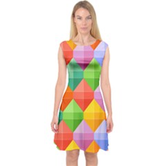 Background Colorful Geometric Triangle Rainbow Capsleeve Midi Dress