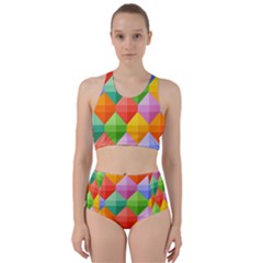 Background Colorful Geometric Triangle Rainbow Racer Back Bikini Set
