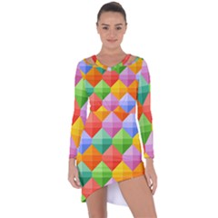 Background Colorful Geometric Triangle Rainbow Asymmetric Cut-out Shift Dress by HermanTelo