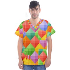 Background Colorful Geometric Triangle Rainbow Men s V-neck Scrub Top