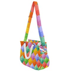 Background Colorful Geometric Triangle Rainbow Rope Handles Shoulder Strap Bag