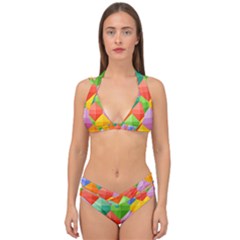 Background Colorful Geometric Triangle Rainbow Double Strap Halter Bikini Set by HermanTelo