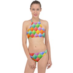 Background Colorful Geometric Triangle Rainbow Racer Front Bikini Set by HermanTelo