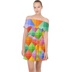 Background Colorful Geometric Triangle Rainbow Off Shoulder Chiffon Dress by HermanTelo