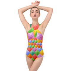 Background Colorful Geometric Triangle Rainbow Cross Front Low Back Swimsuit
