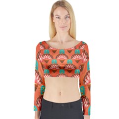 Background Floral Pattern Red Long Sleeve Crop Top