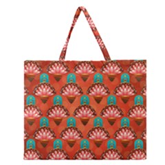 Background Floral Pattern Red Zipper Large Tote Bag