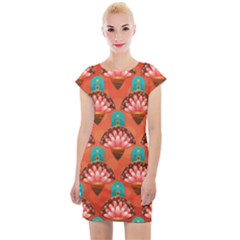 Background Floral Pattern Red Cap Sleeve Bodycon Dress