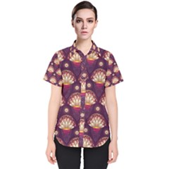 Background Floral Pattern Purple Women s Short Sleeve Shirt