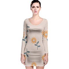 Flowers Continuous Pattern Nature Long Sleeve Bodycon Dress