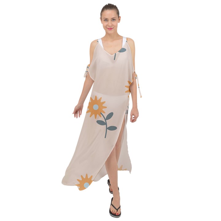 Flowers Continuous Pattern Nature Maxi Chiffon Cover Up Dress