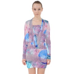 Abstract Clouds And Moon V-neck Bodycon Long Sleeve Dress by charliecreates