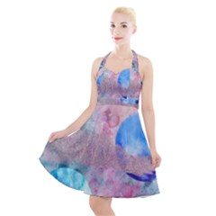 Abstract Clouds And Moon Halter Party Swing Dress  by charliecreates