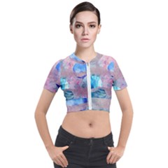 Abstract Clouds And Moon Short Sleeve Cropped Jacket by charliecreates