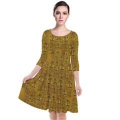 Freedom And Spectacular Butterflies Quarter Sleeve Waist Band Dress