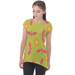 Dragonfly Sun Flower Seamlessly Cap Sleeve High Low Top by HermanTelo