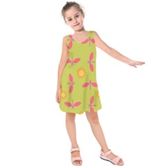 Dragonfly Sun Flower Seamlessly Kids  Sleeveless Dress