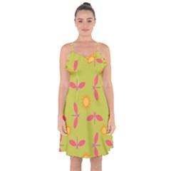 Dragonfly Sun Flower Seamlessly Ruffle Detail Chiffon Dress