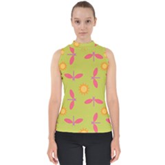 Dragonfly Sun Flower Seamlessly Mock Neck Shell Top