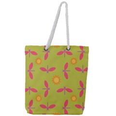 Dragonfly Sun Flower Seamlessly Full Print Rope Handle Tote (large)