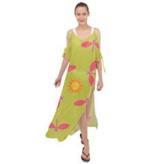 Dragonfly Sun Flower Seamlessly Maxi Chiffon Cover Up Dress