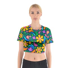 Floral Paisley Background Flower Green Cotton Crop Top