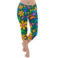 Floral Paisley Background Flower Green Lightweight Velour Capri Yoga Leggings