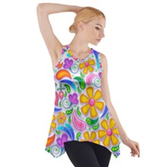Floral Paisley Background Flower Yellow Side Drop Tank Tunic by HermanTelo