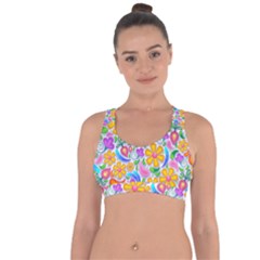 Floral Paisley Background Flower Yellow Cross String Back Sports Bra by HermanTelo