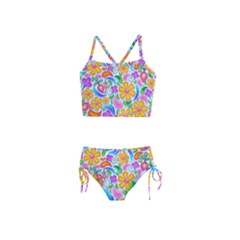 Floral Paisley Background Flower Yellow Girls  Tankini Swimsuit
