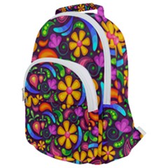 Floral Paisley Background Flower Purple Rounded Multi Pocket Backpack
