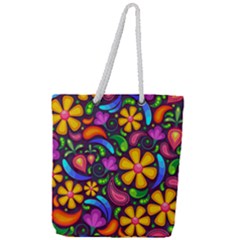 Floral Paisley Background Flower Purple Full Print Rope Handle Tote (large)